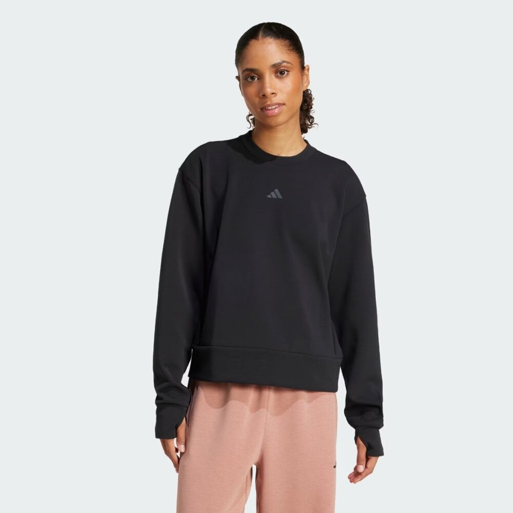 NWT Womens Size S Black Adidas Designed for Training Warm Up Crewneck Sweatshirt